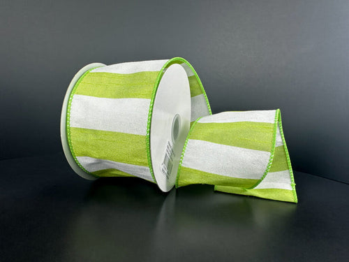 2.5" Green Dupioni Stripe Ribbon Bolt