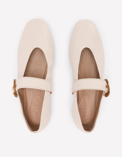 Kylie Flat Buckle Mary Janes-Ecru
