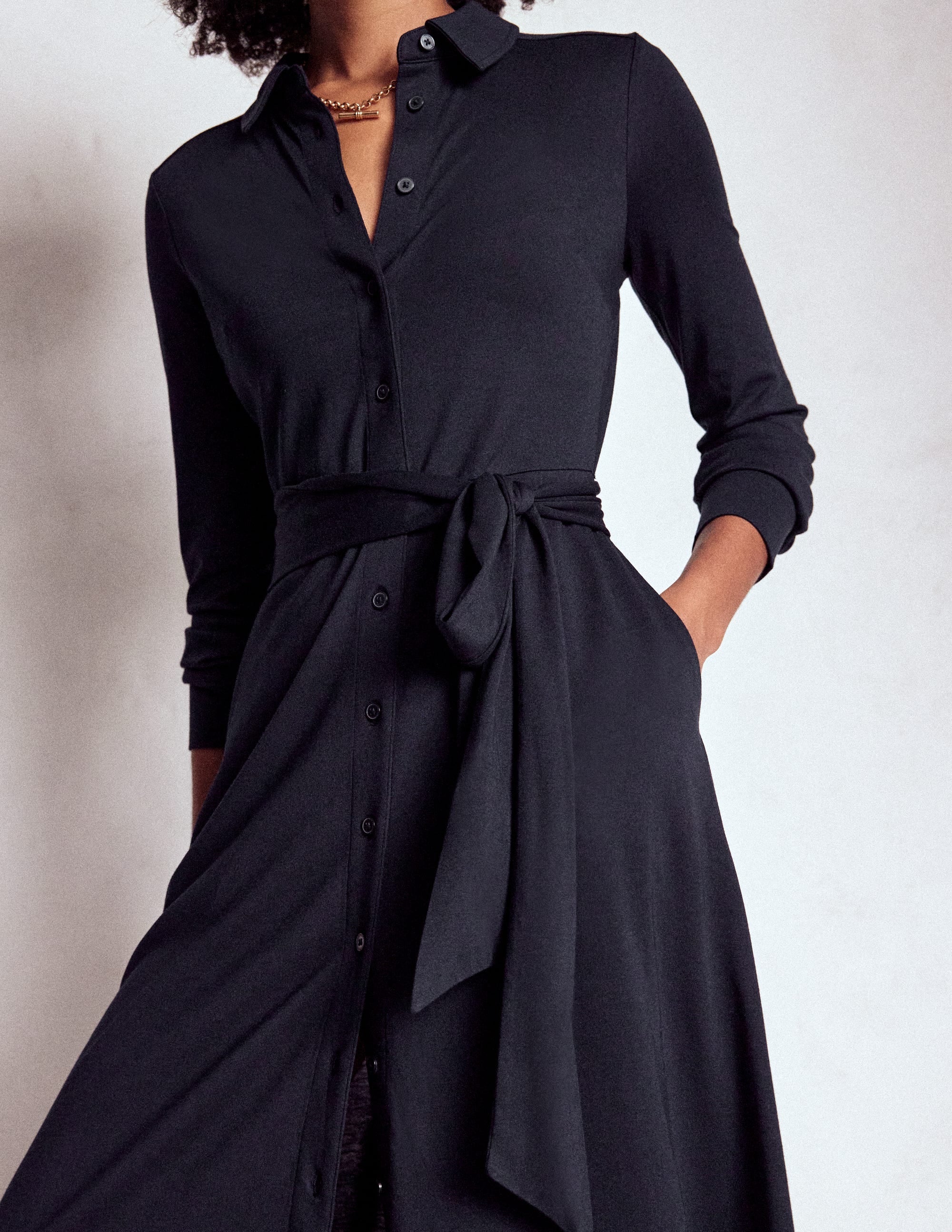 Marcia Jersey Shirt Dress-Navy