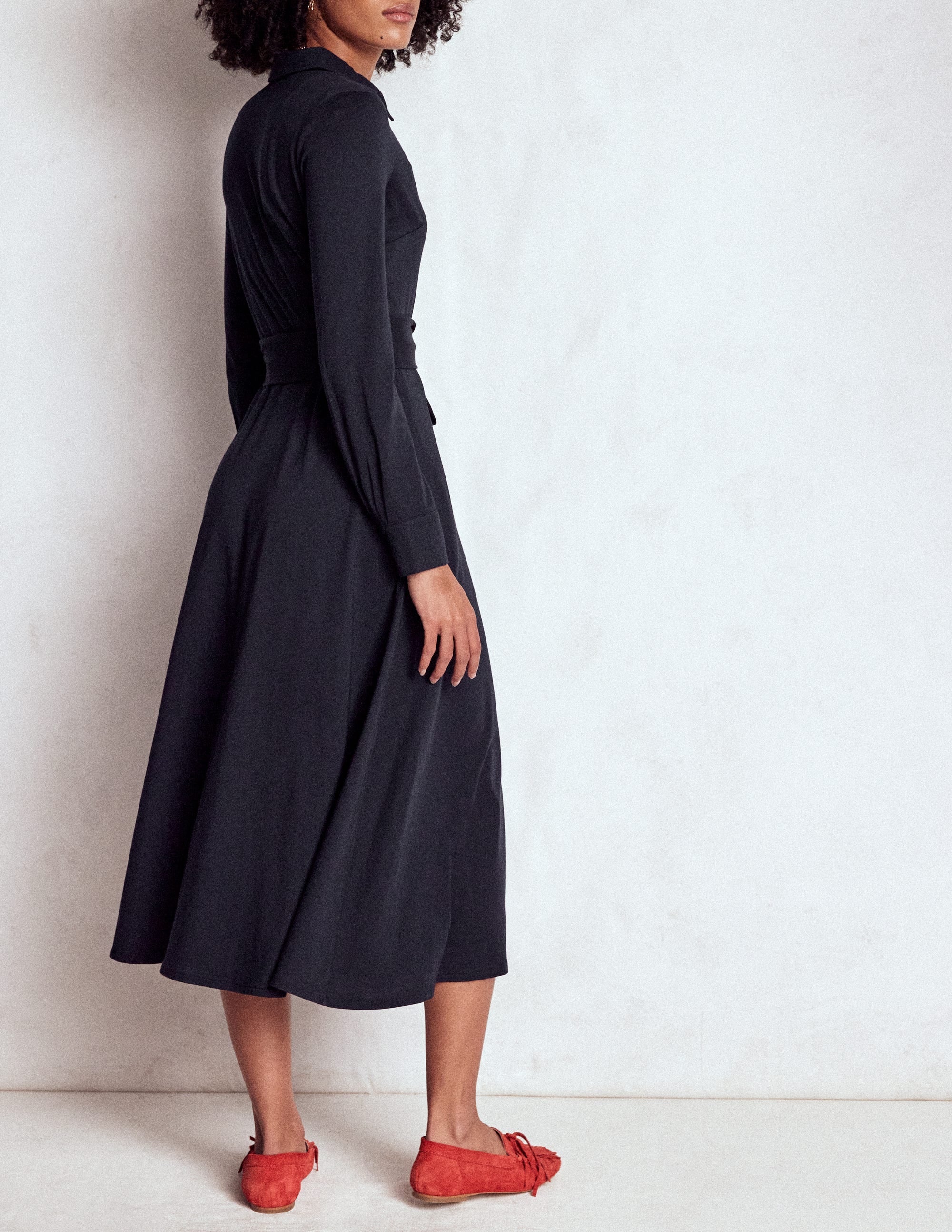Marcia Jersey Shirt Dress-Navy