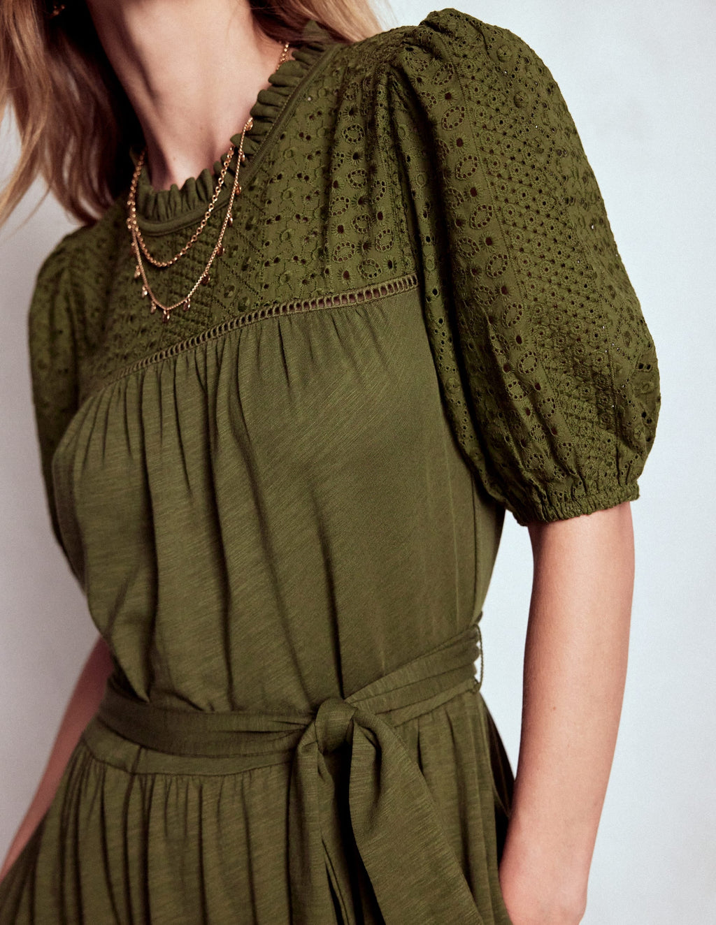 Lorelei Broderie Jersey Dress-Woodland Green