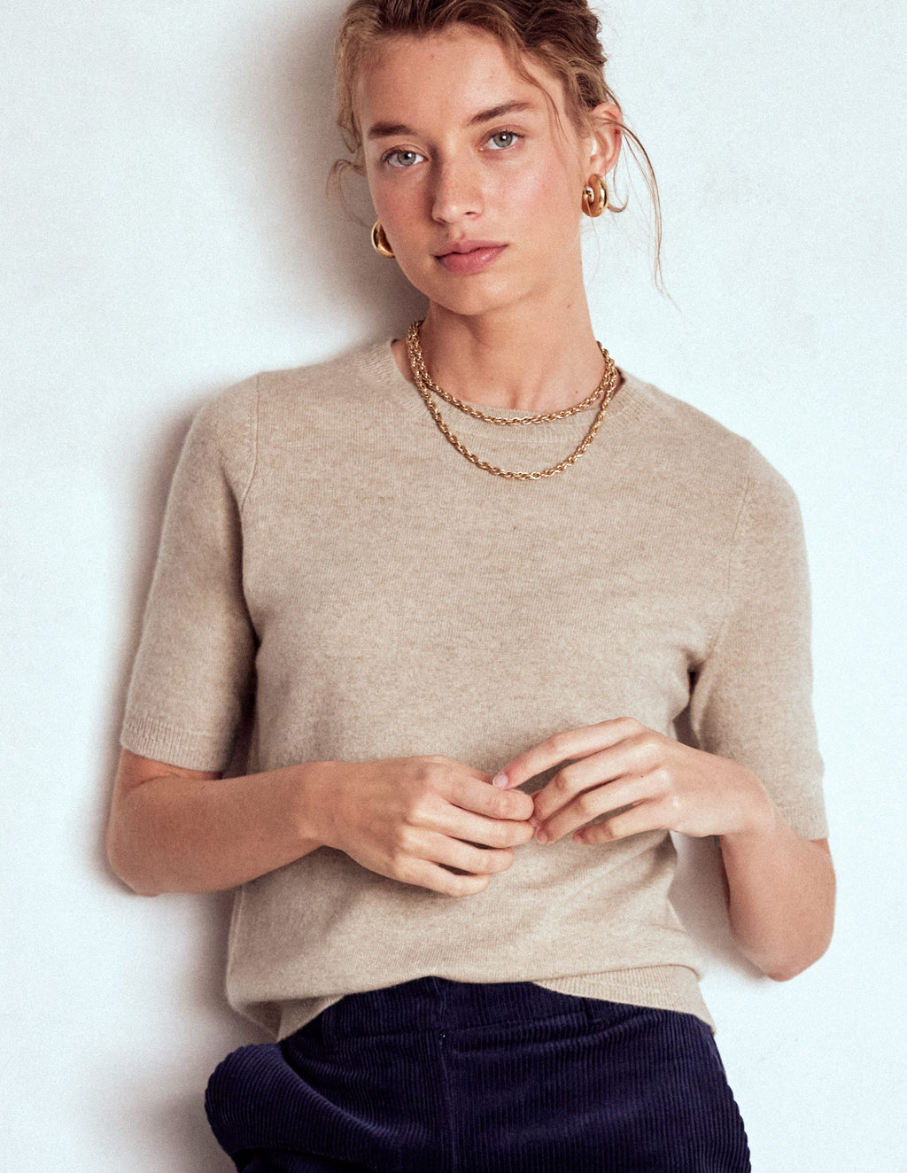 Eva Cashmere T-Shirt-Chinchilla Melange