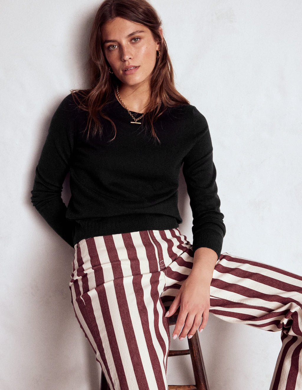 Emilia Cotton Crew Sweater-Black