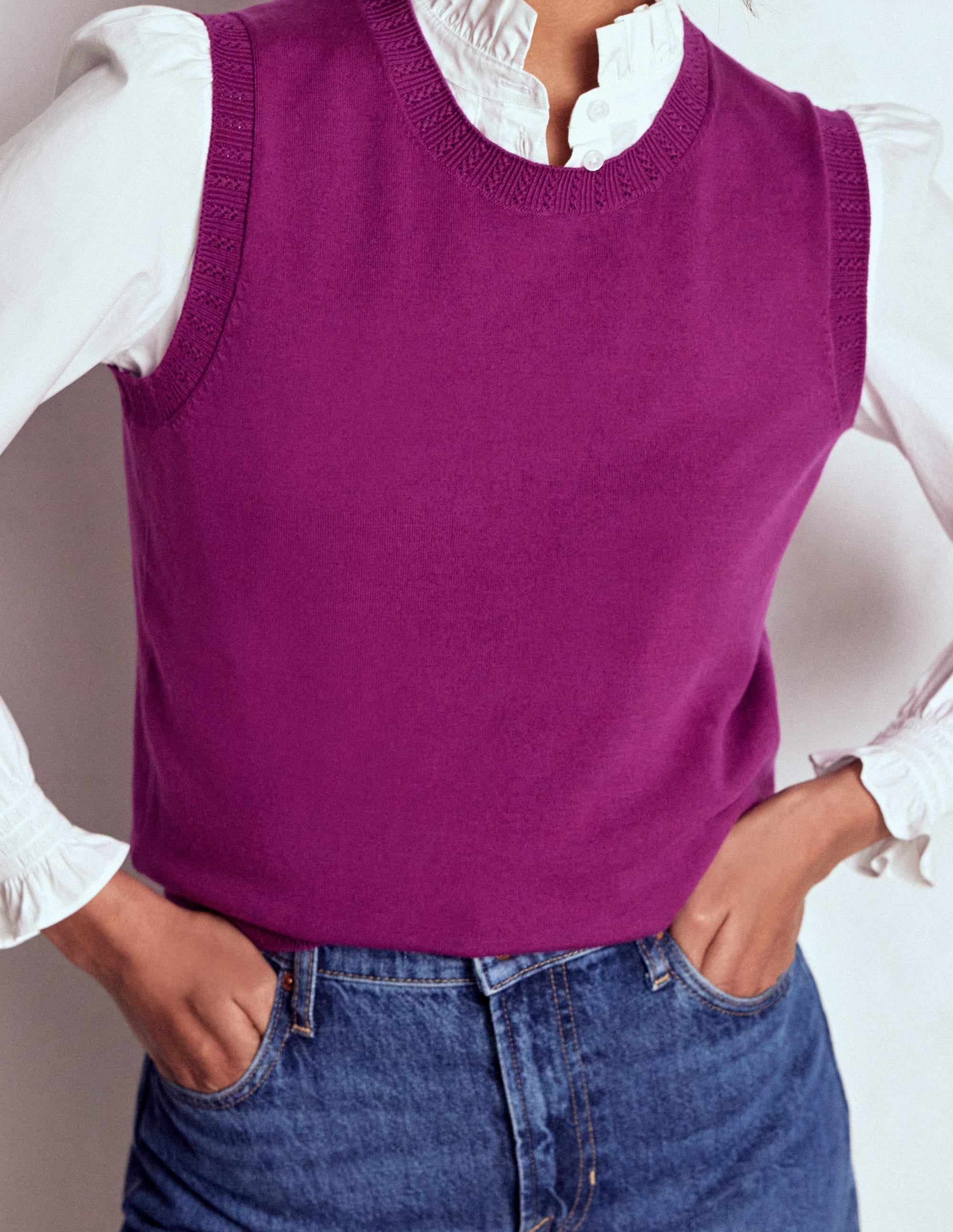 Emilia Cotton Crew Neck Vest-Regal Purple