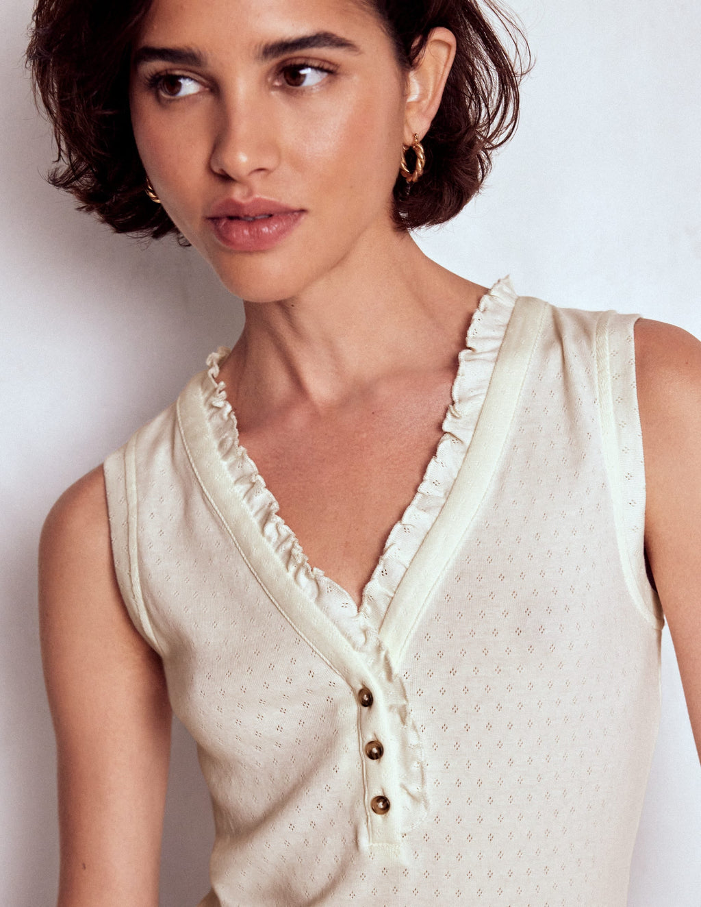 Jersey Henley Pajama Vest-Classic Ivory