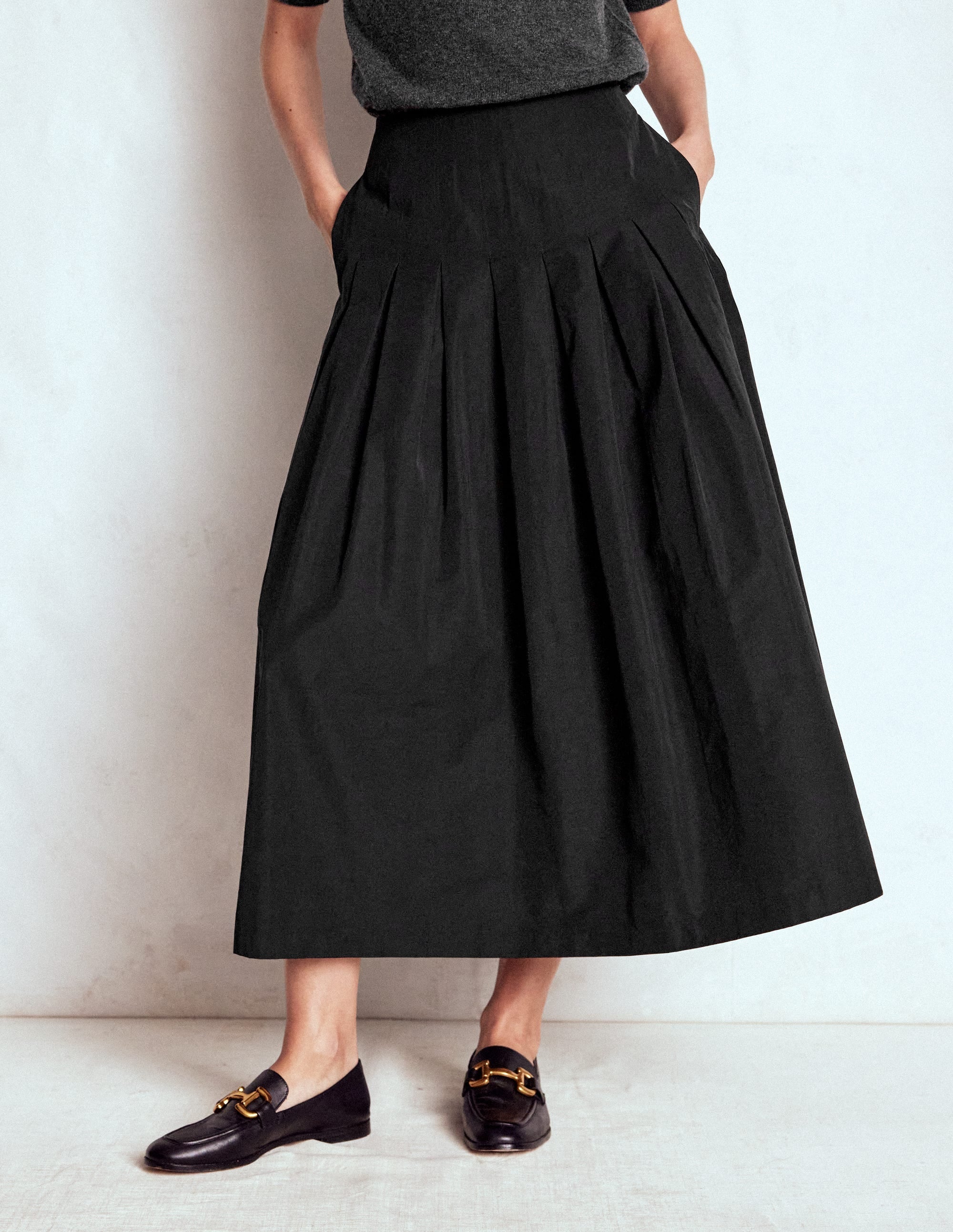 Valentina Taffeta Midi Skirt-Black