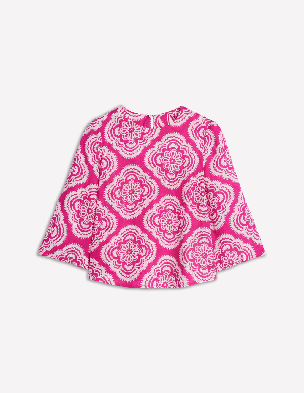 Fluted Sleeve Linen Top-Pink Peony, Botanic Blush