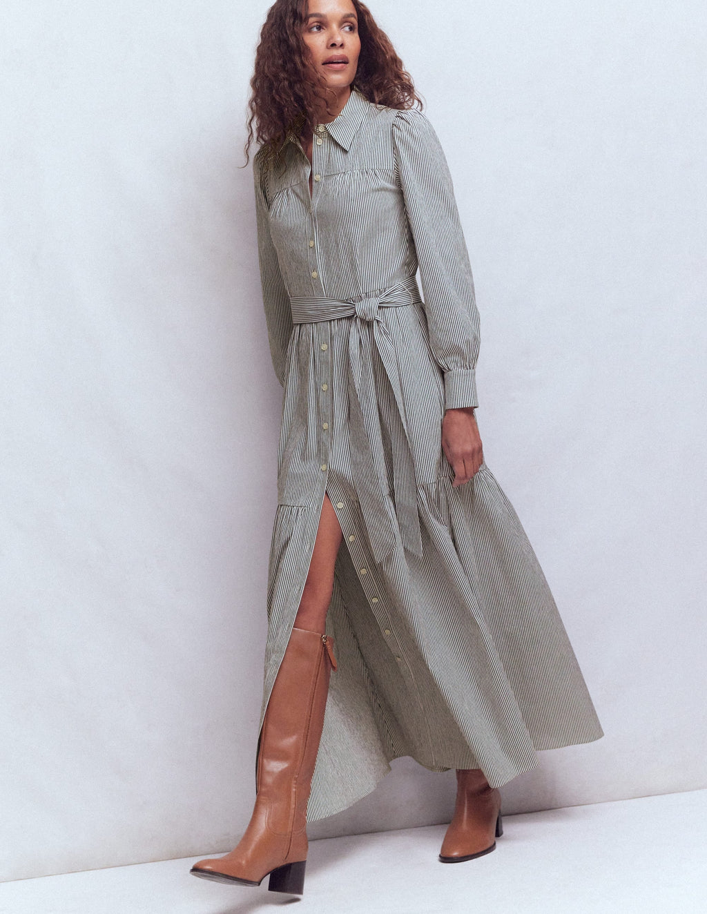 Ellie Cotton Maxi Shirt Dress-Texture Stripe