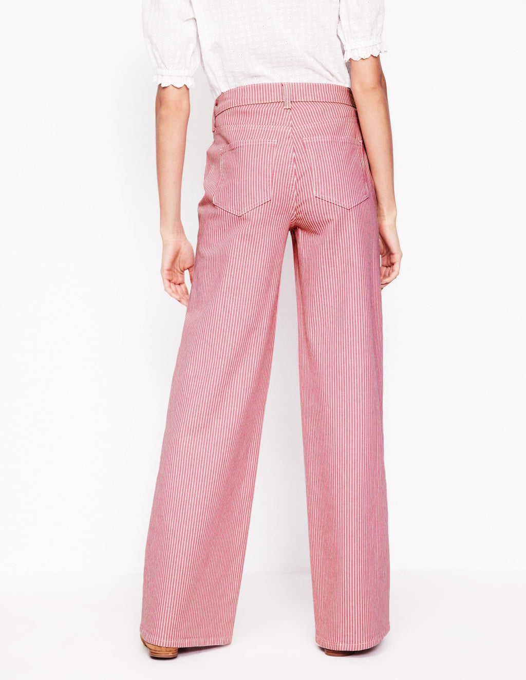 High Rise Wide Leg Jeans-Pink Stripe