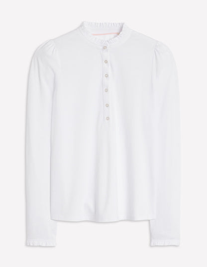 Supersoft Frill Henley Top-White