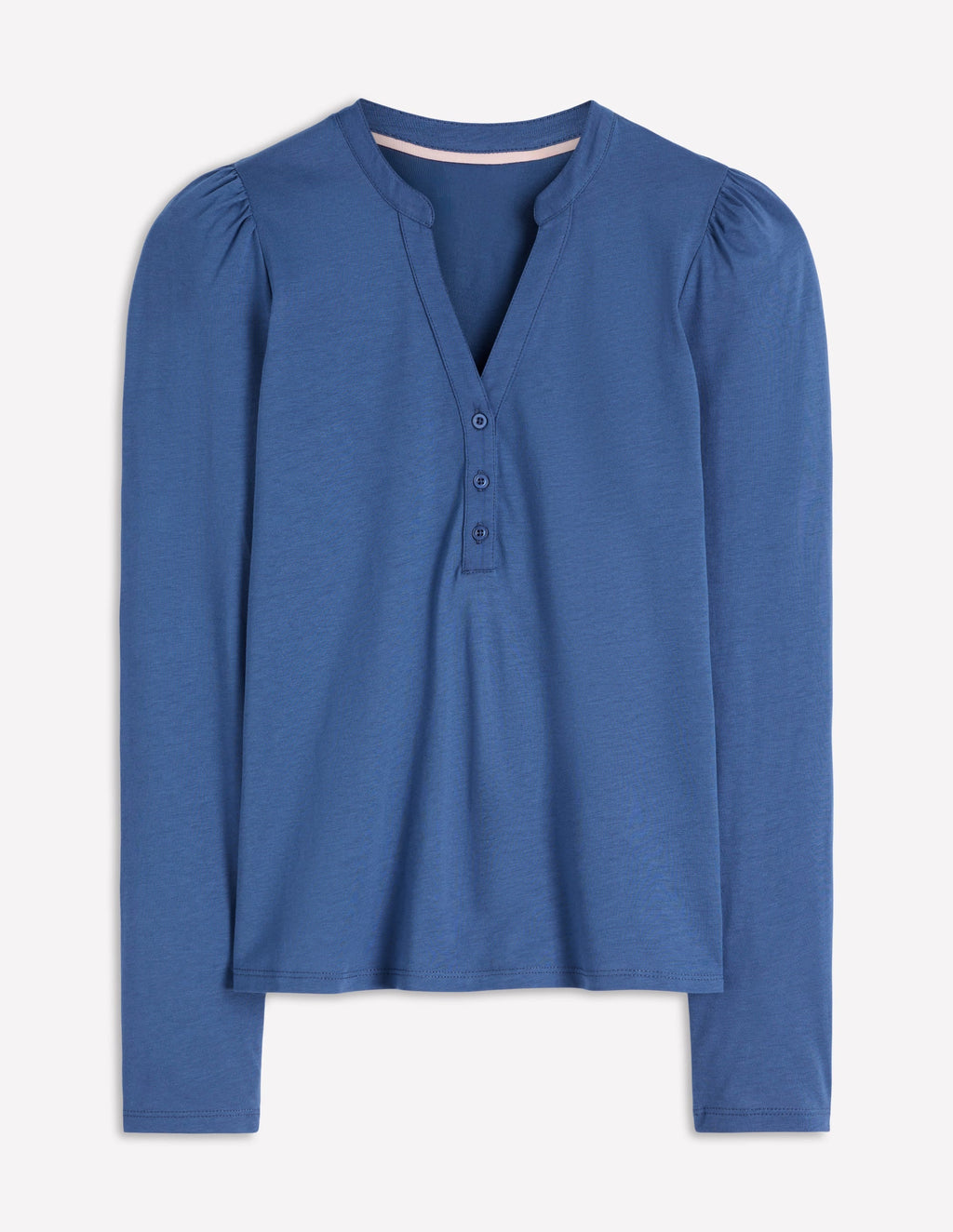 Supersoft Open Neck Henley-Denim Blue
