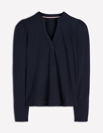 Supersoft Open Neck Henley-Navy
