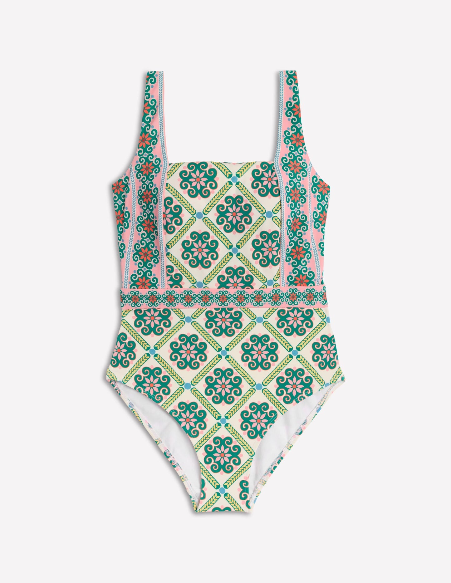 Lefkada Square Neck Swimsuit-Rich Emerald, Baroque Tile