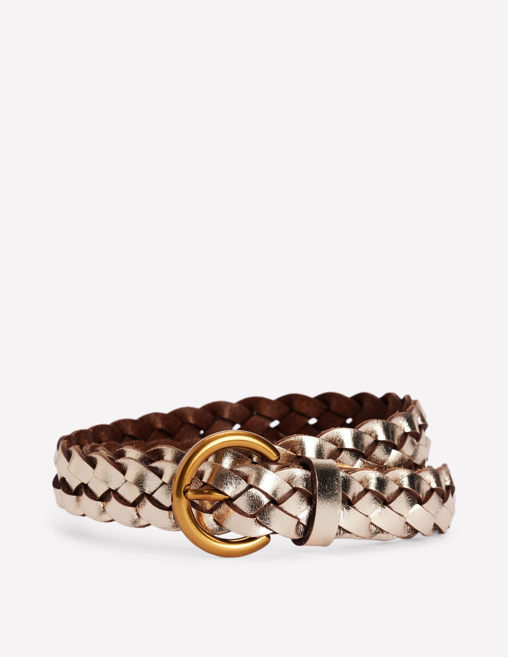 Skinny Plaited Belt-Gold