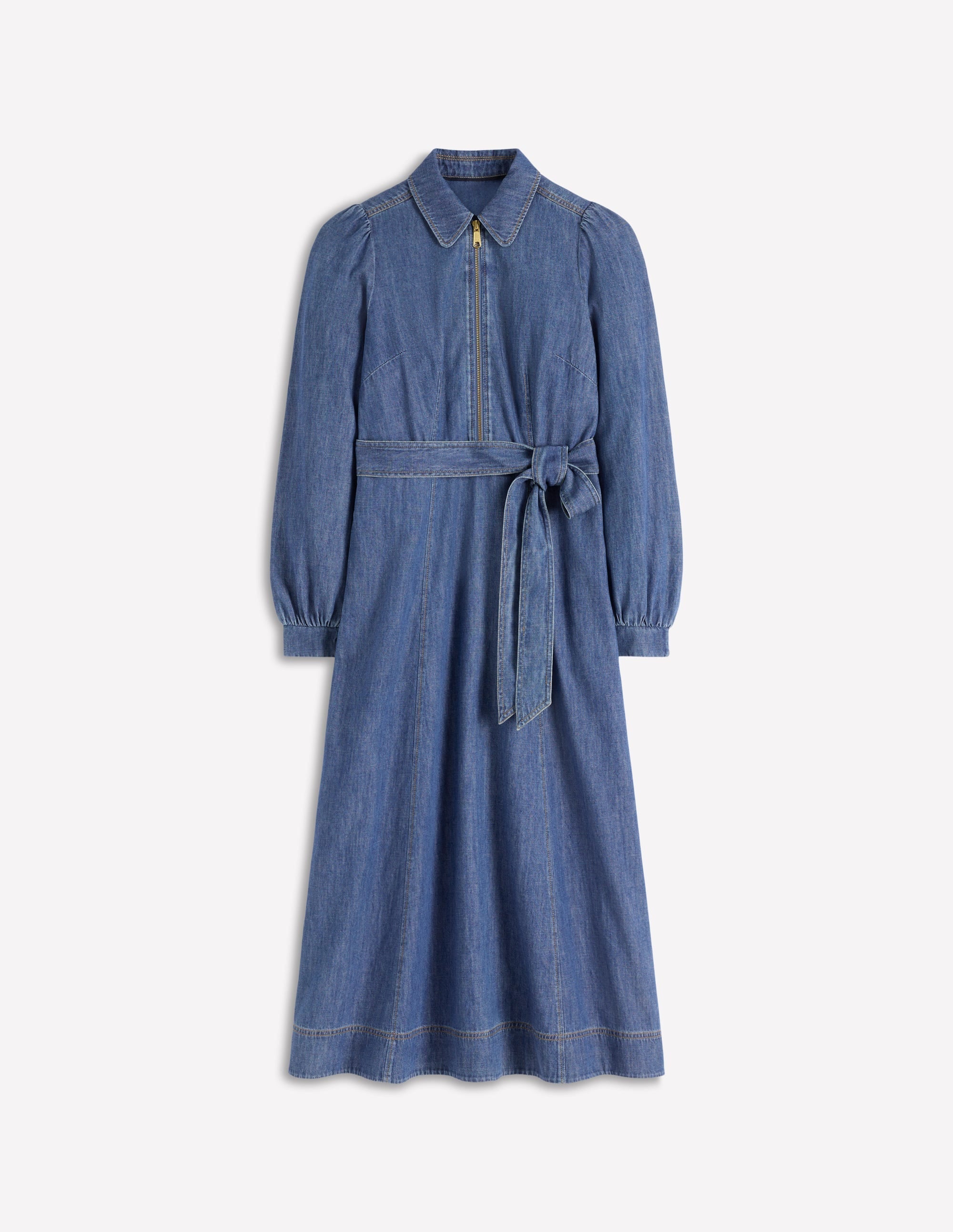 Adelaide Zip Denim Midi Dress-Mid Vintage Denim