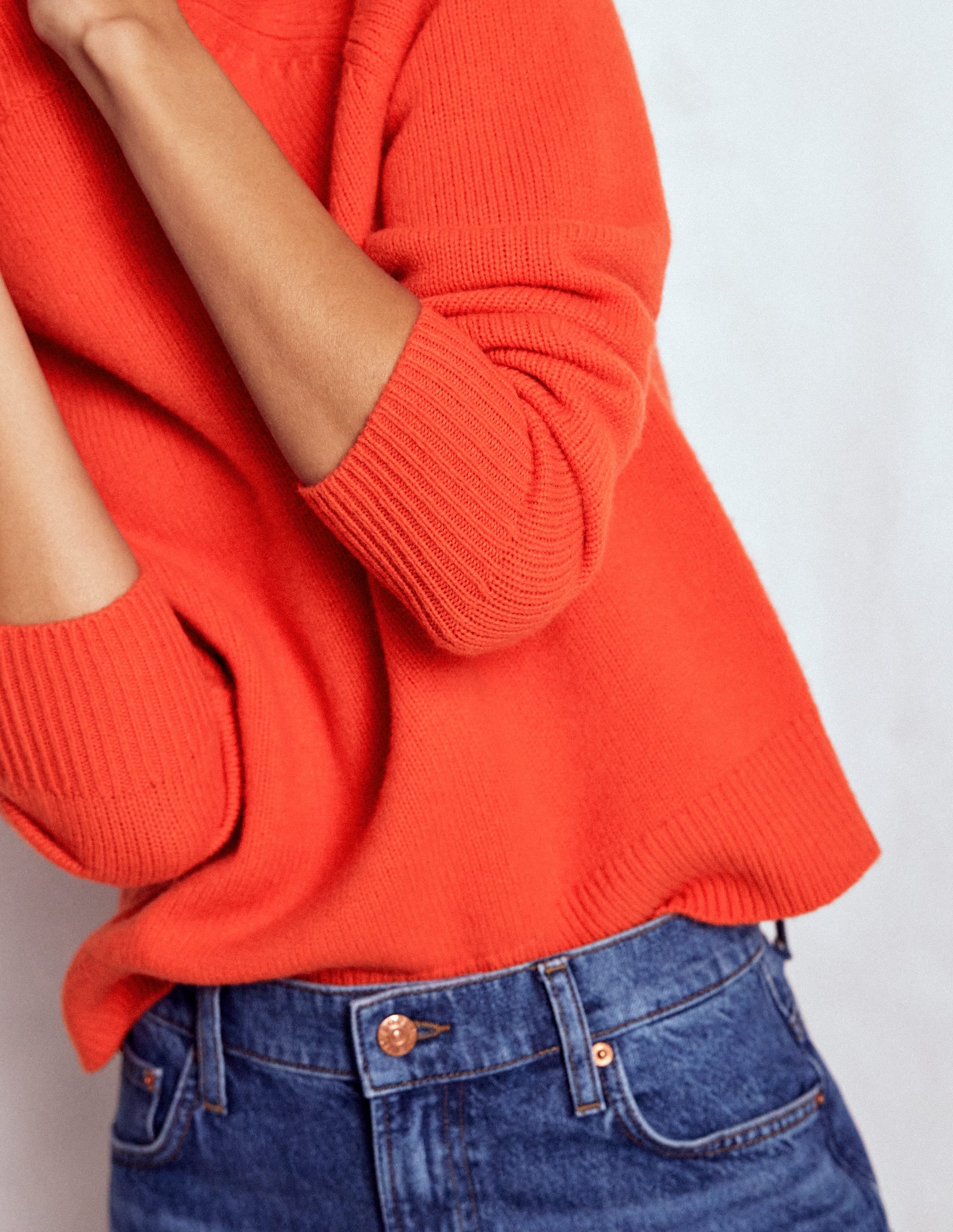 Marion Merino Rib Neck Sweater-Gladioli Orange