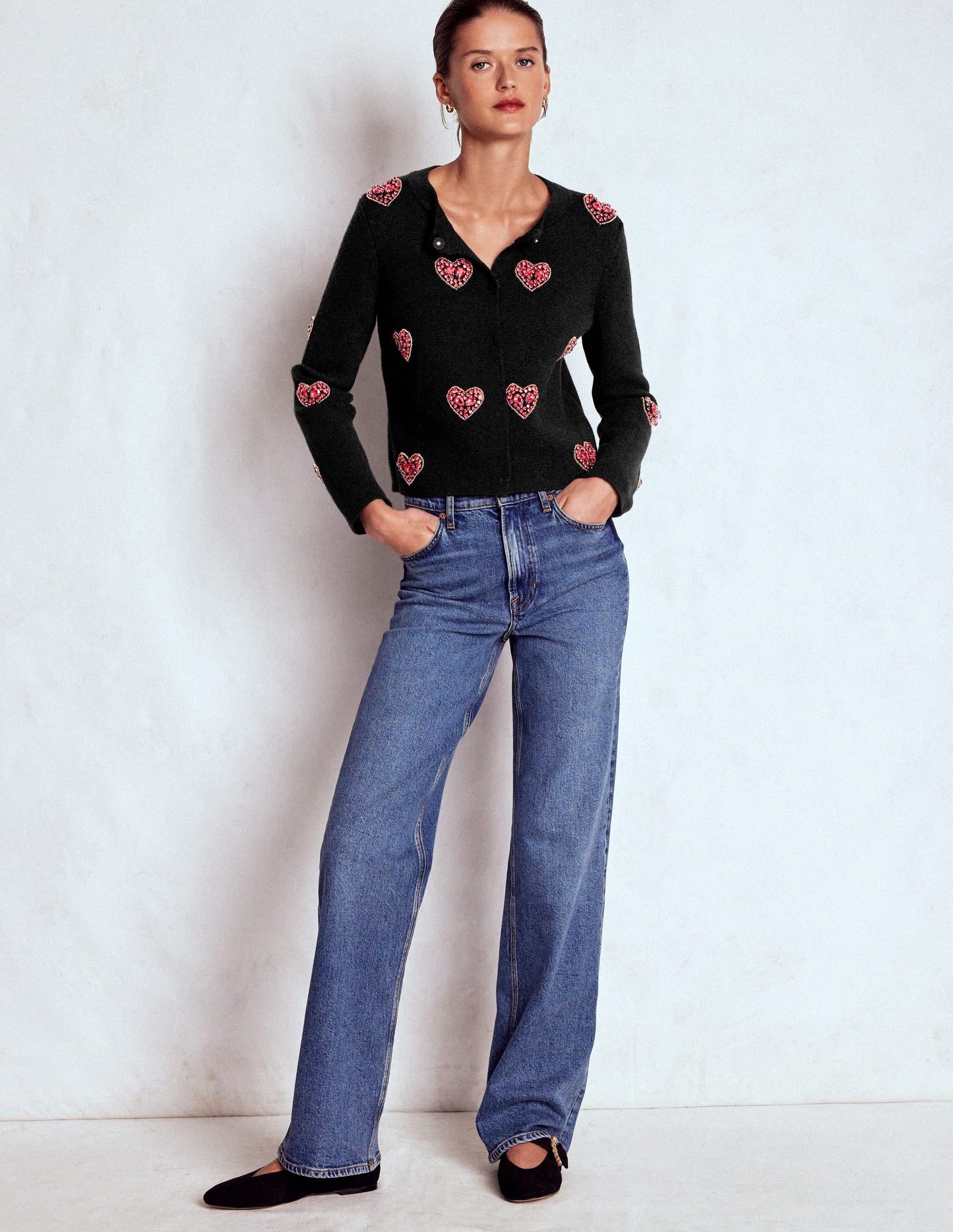 Jewelled Knitted Jacket-Black Hearts