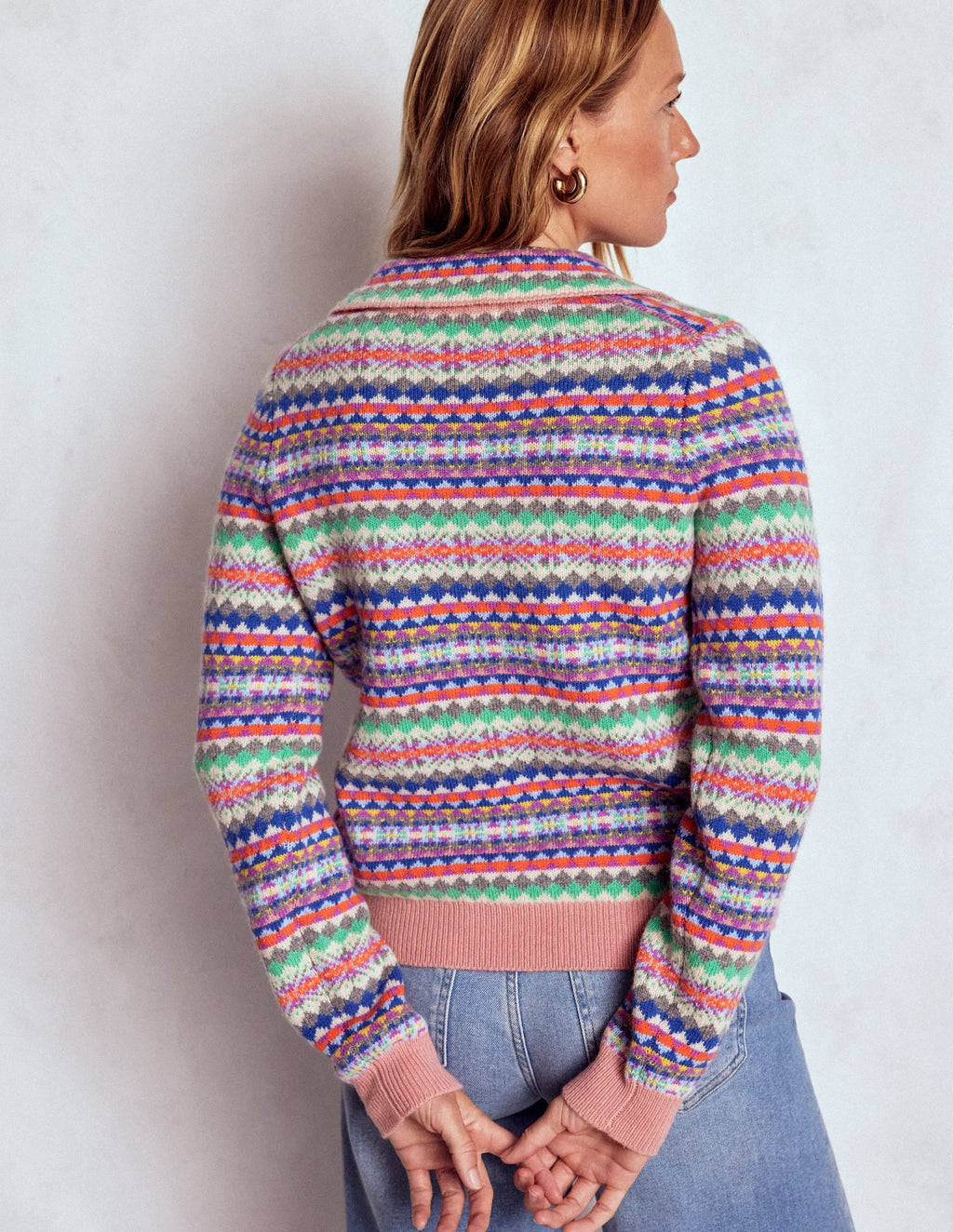 Edie Fair Isle Knitted Shirt-Pink Heritage Fair Isle