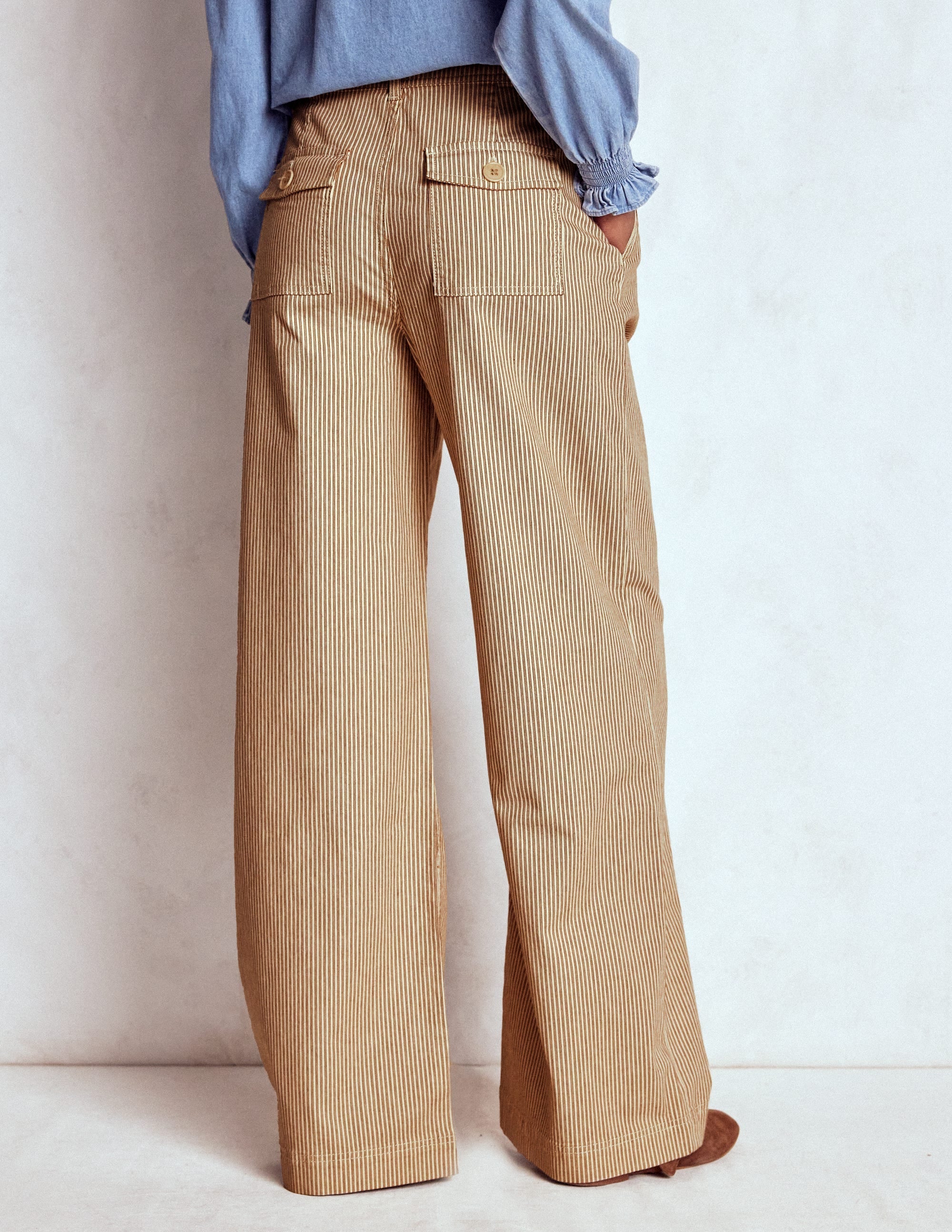 Brompton Wide Leg Pants-Tan and Ecru Stripe