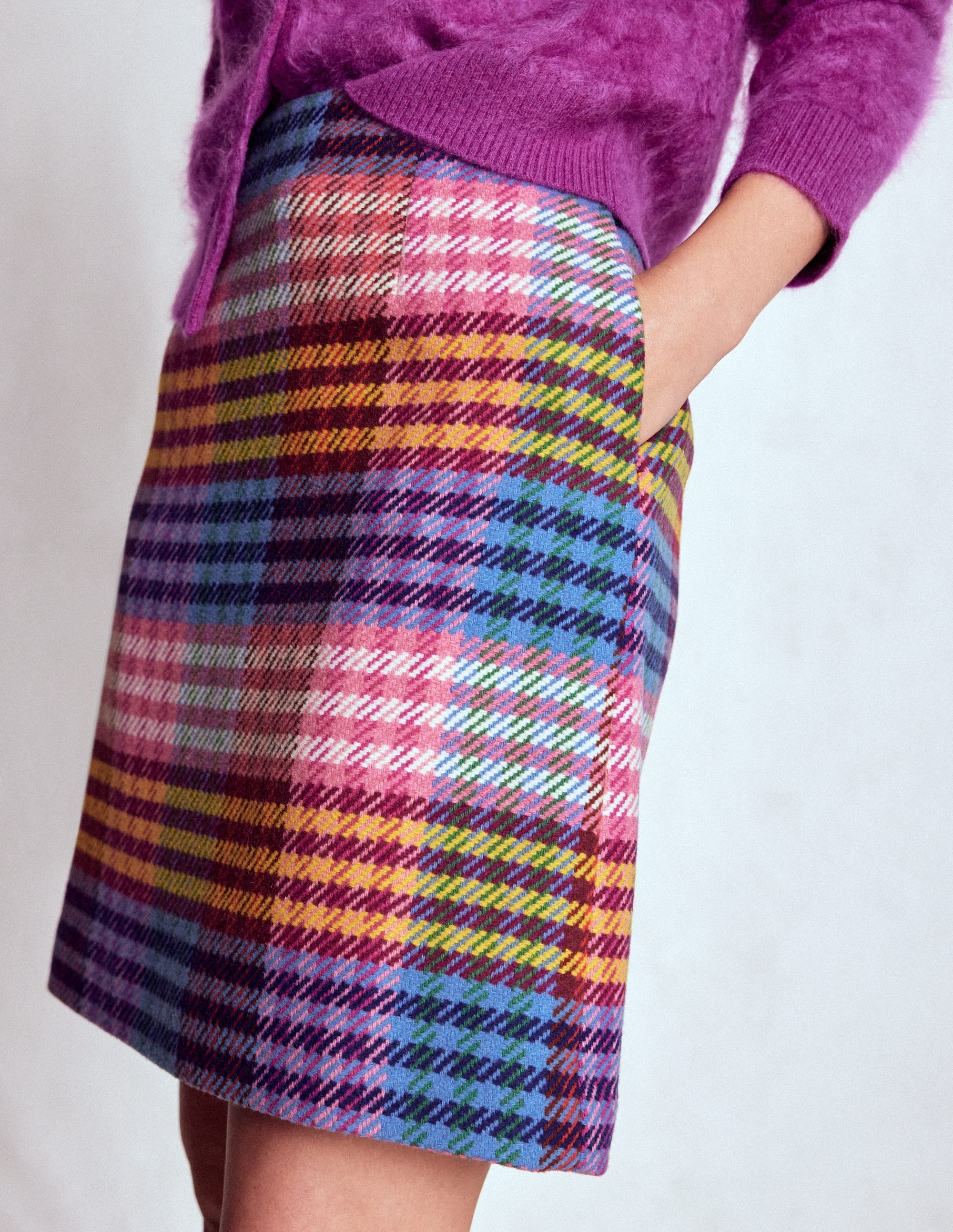 Wool Blend A-Line Skirt-Rainbow Blanket MultiGingham