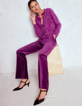 Fitted Velvet Flare Pants-Plum Jam