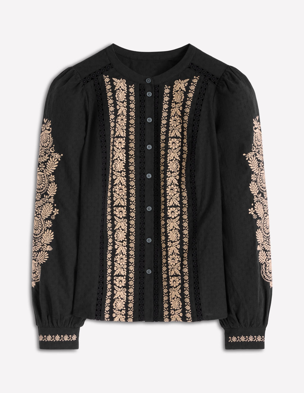 Embroidered Cotton Top-Black