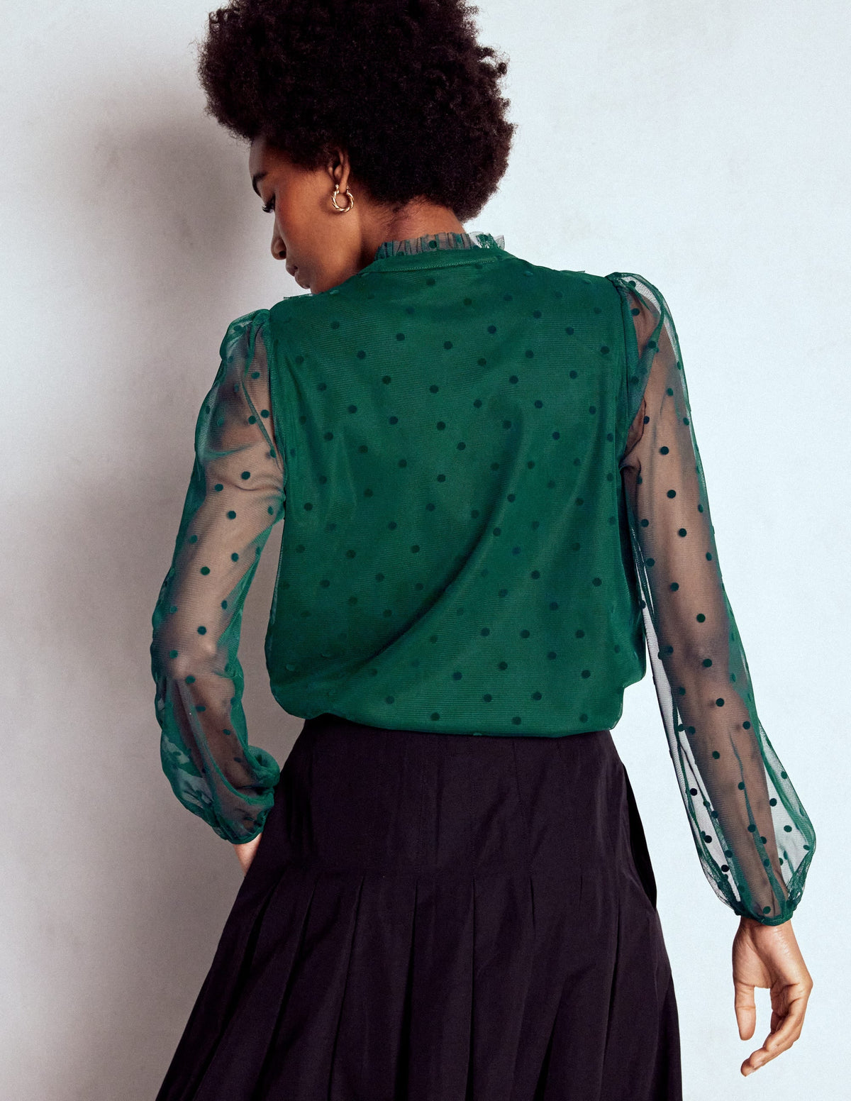 Frilled Tulle Blouse-Emerald Night