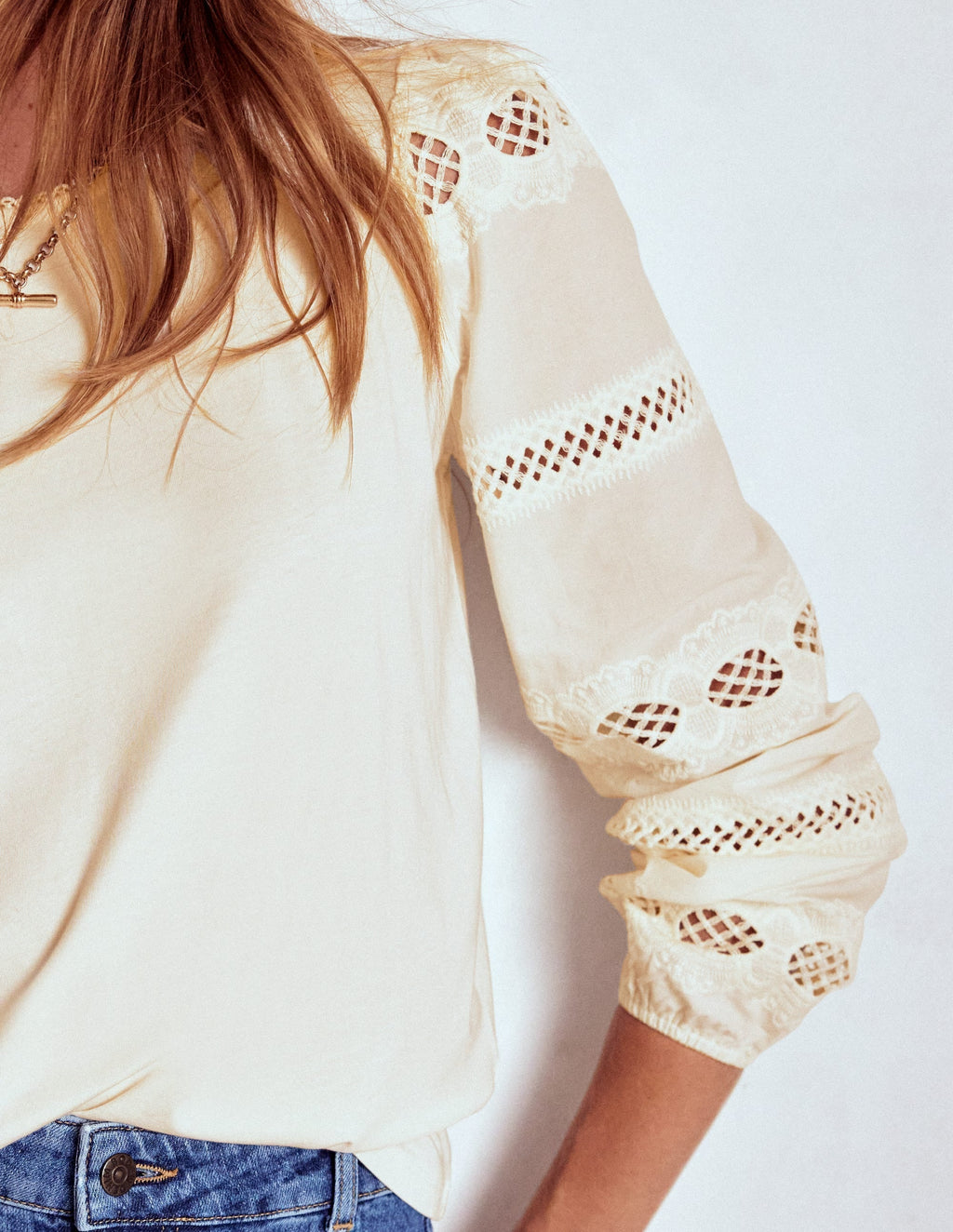 Millie Lace Mix Top-Ivory