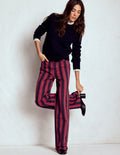 High Rise Column Leg Jeans-Red and Navy Stripe