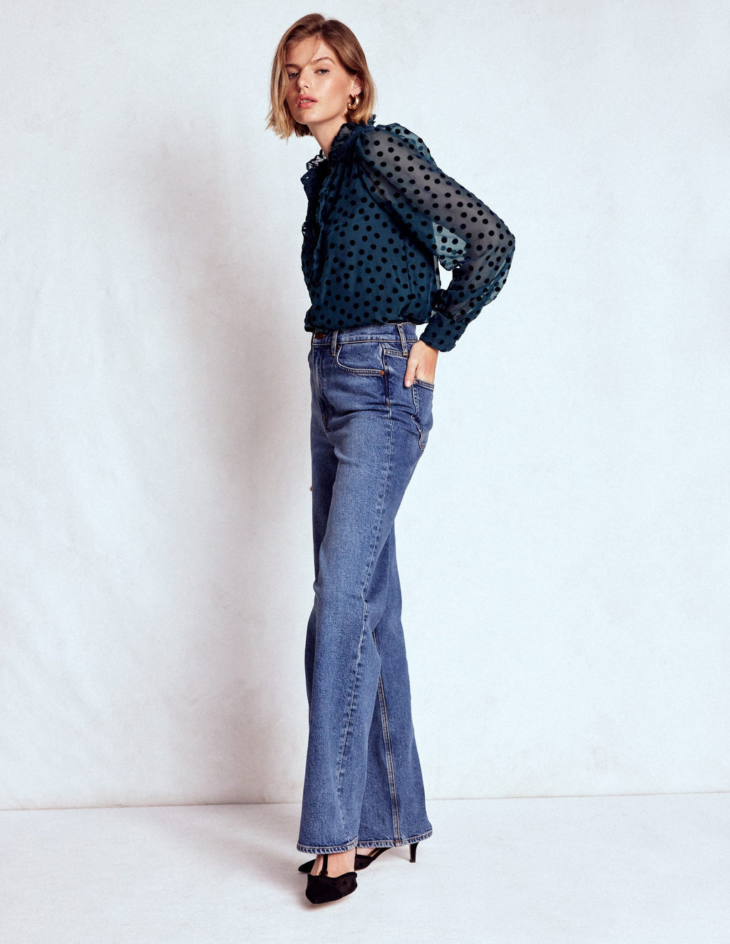 Sasha Devore Velvet Top-Navy Spot