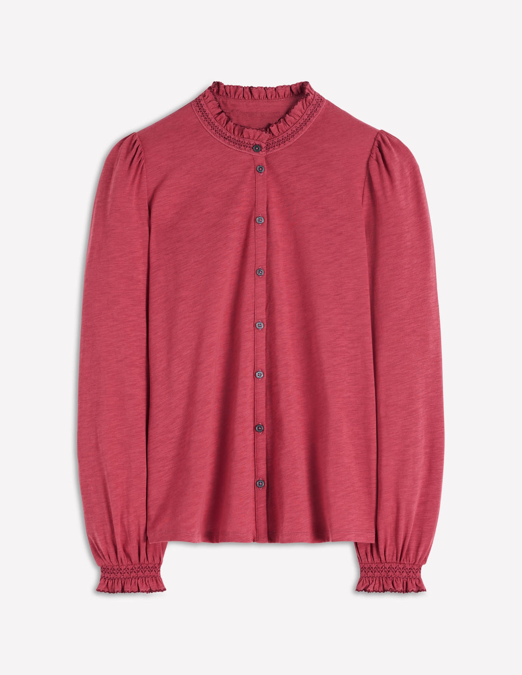 Effie Smocked Detail Shirt-Terracotta Red