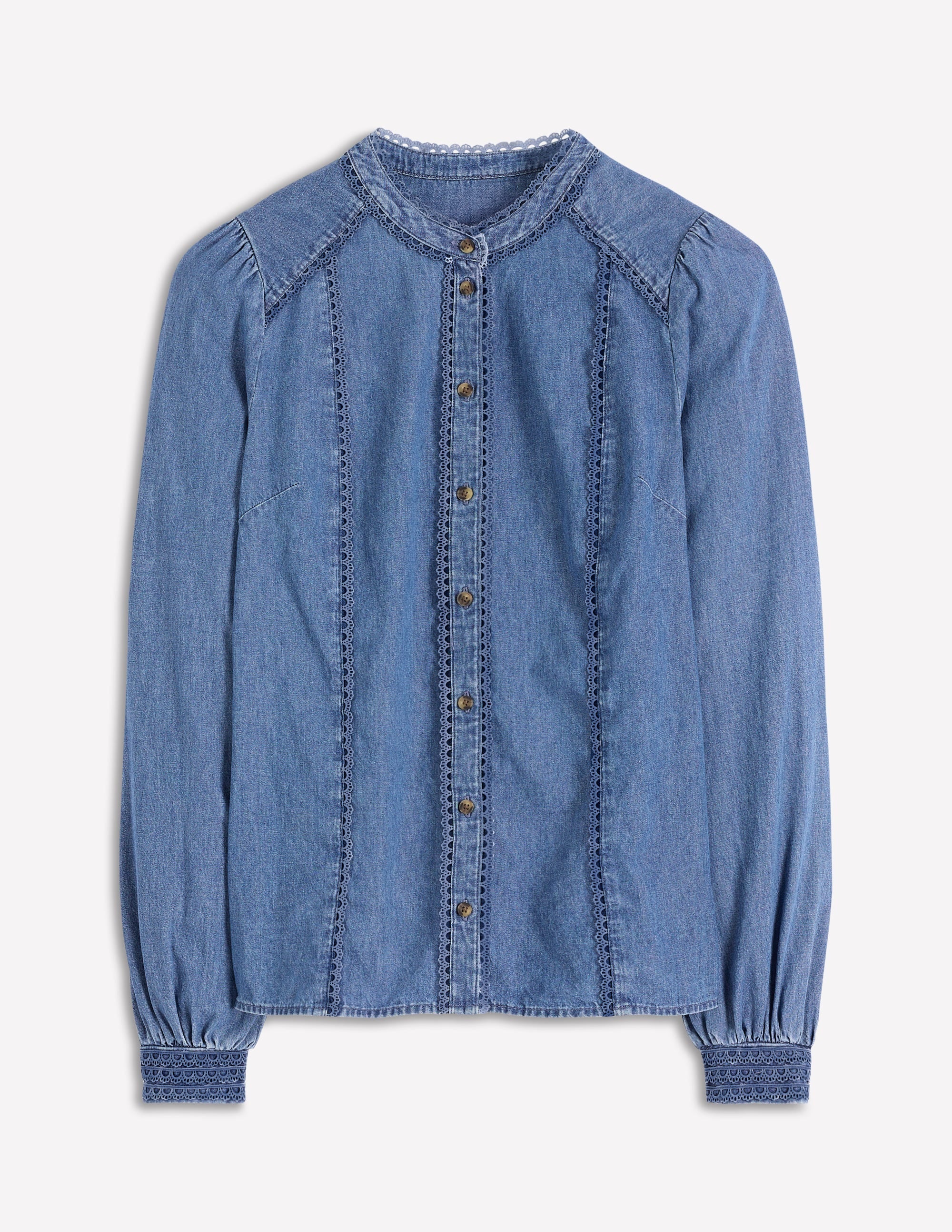 Rhea Trim Insert Denim Top-Light Vintage