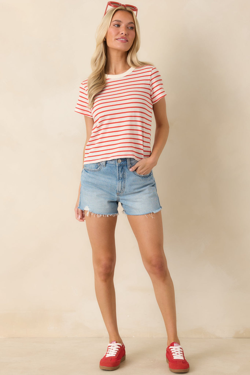 Z Supply Junie Poppy Red Cotton Stripe Tee