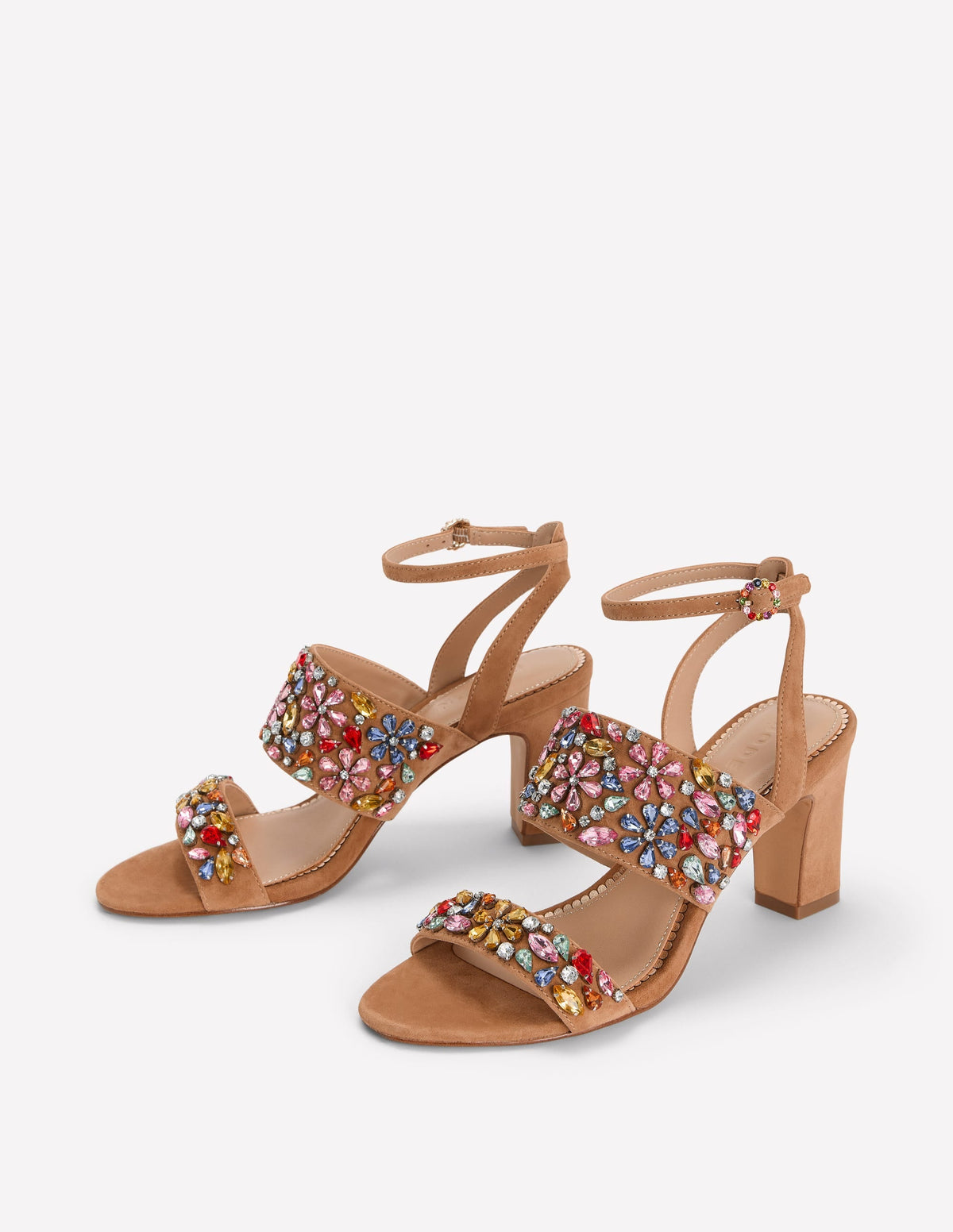 Embellished Block Heel Sandal-Tan Embellished