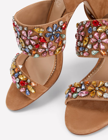 Embellished Block Heel Sandal-Tan Embellished