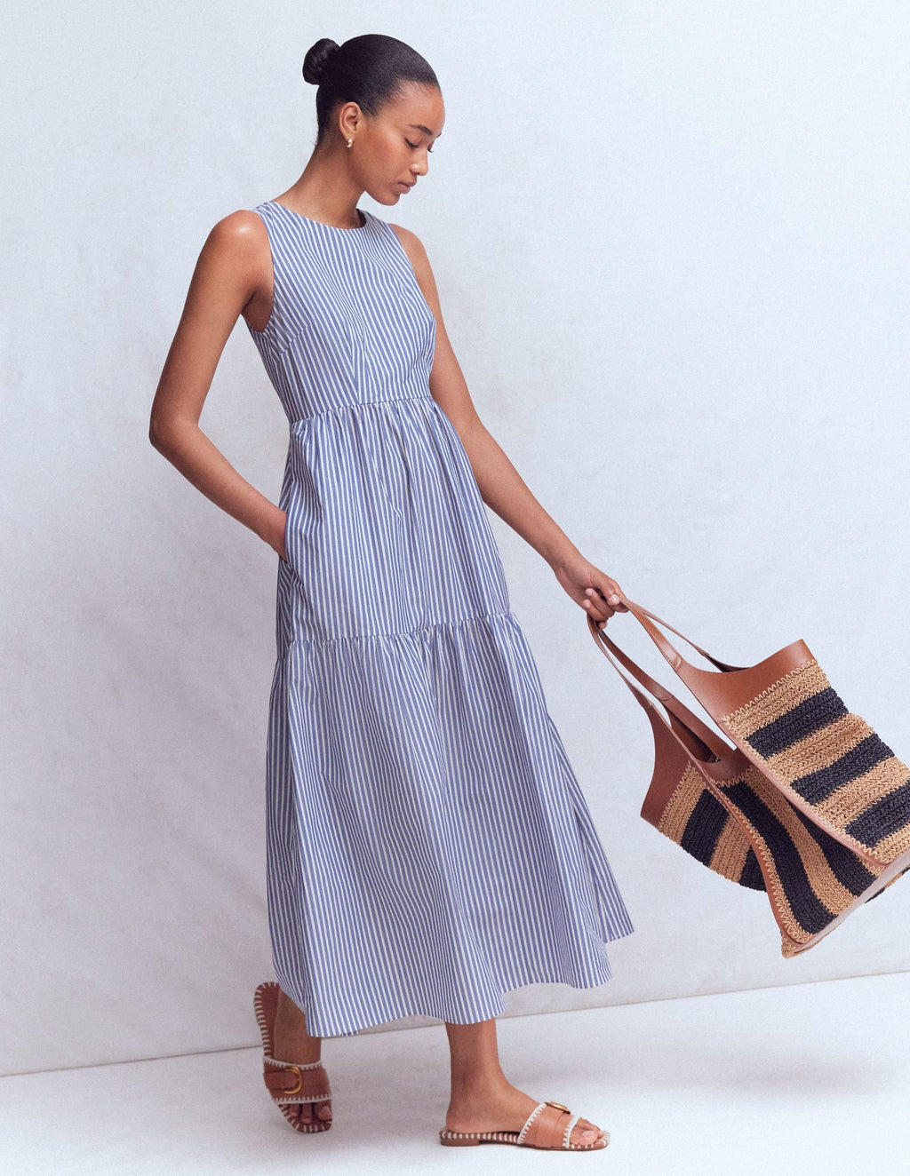 Sleeveless Poplin Dress-Surf the Web Stripe