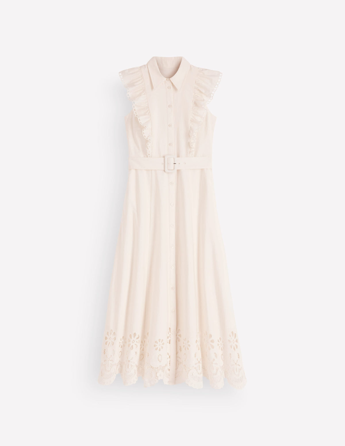 Ruffle Bodice Shirt Dress-White Broderie Trim