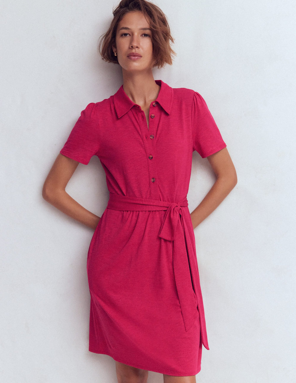 Patti Short Jersey Shirt Dress-Sweet Cherry