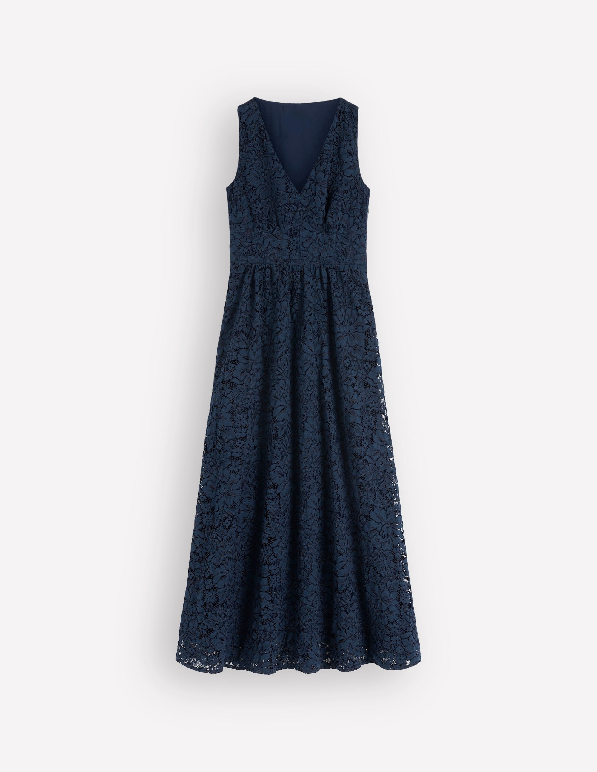 Lace Plunge Neck Panel Dress-Navy