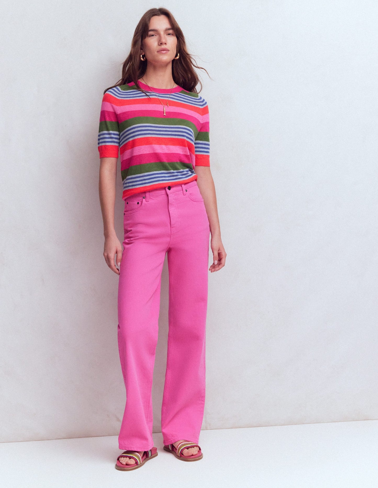Agnes Linen Button T-Shirt-Multi Stripe