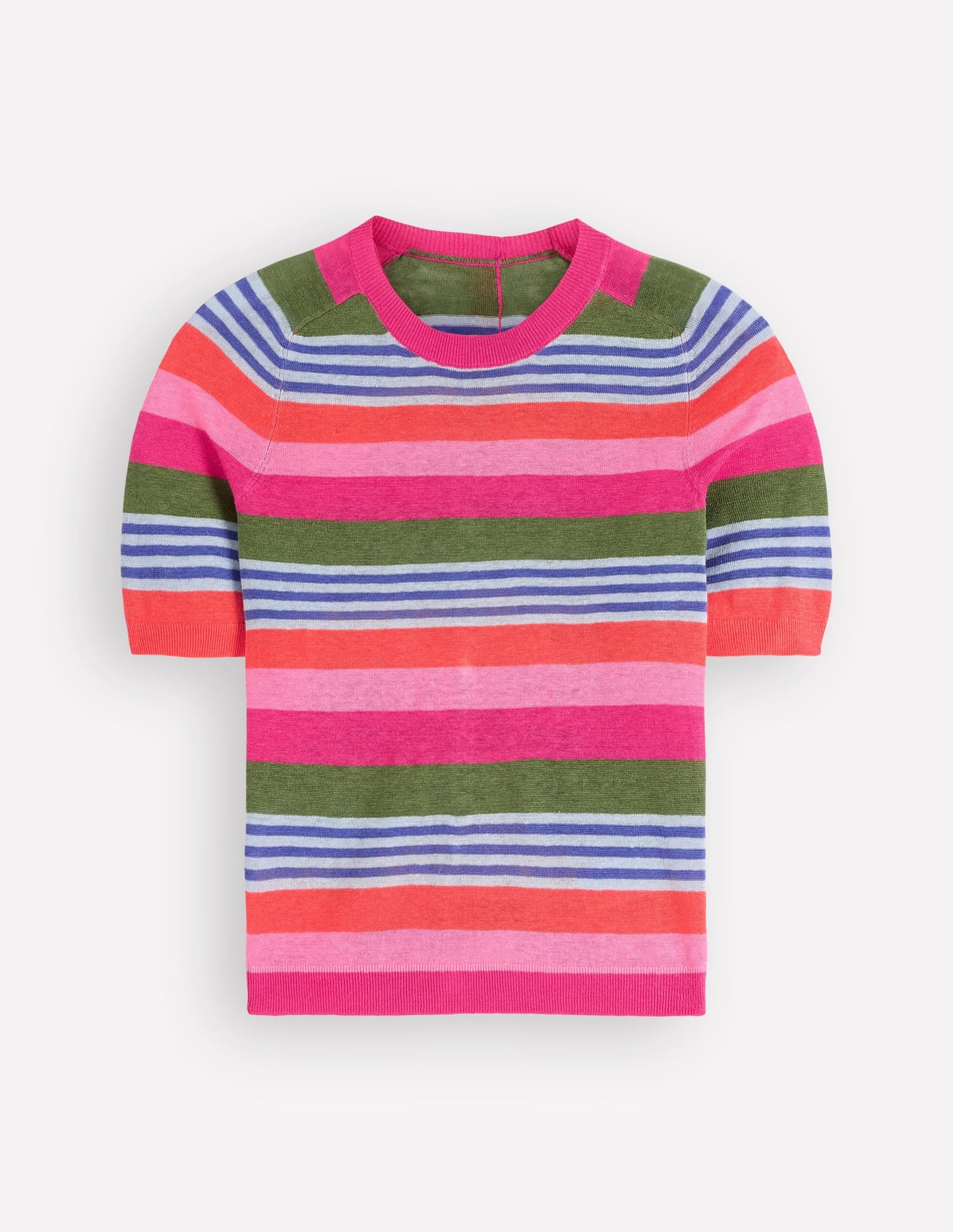 Agnes Linen Button T-Shirt-Multi Stripe