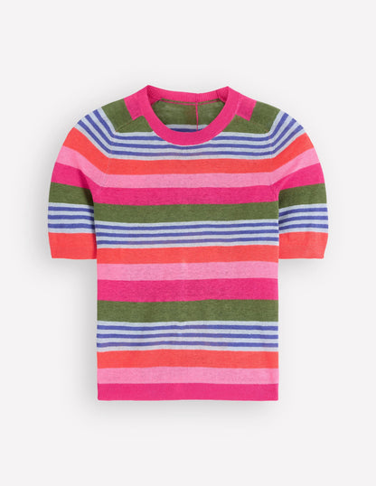 Agnes Linen Button T-Shirt-Multi Stripe