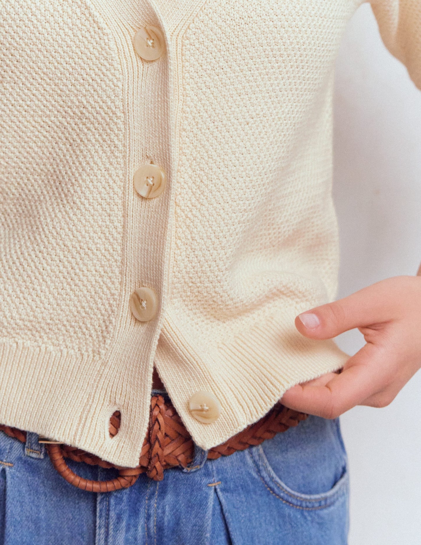 Hayley Cotton V-neck Cardigan-Warm Ivory