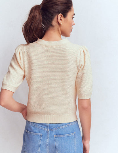 Hayley Cotton V-neck Cardigan-Warm Ivory