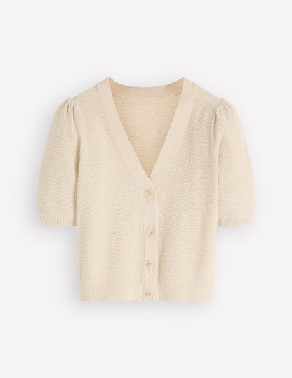 Hayley Cotton V-neck Cardigan-Warm Ivory
