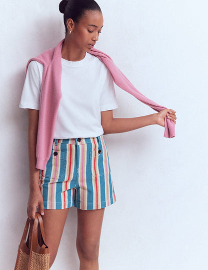 Primrose Denim Shorts-Blue, Pink, Red Multistripe