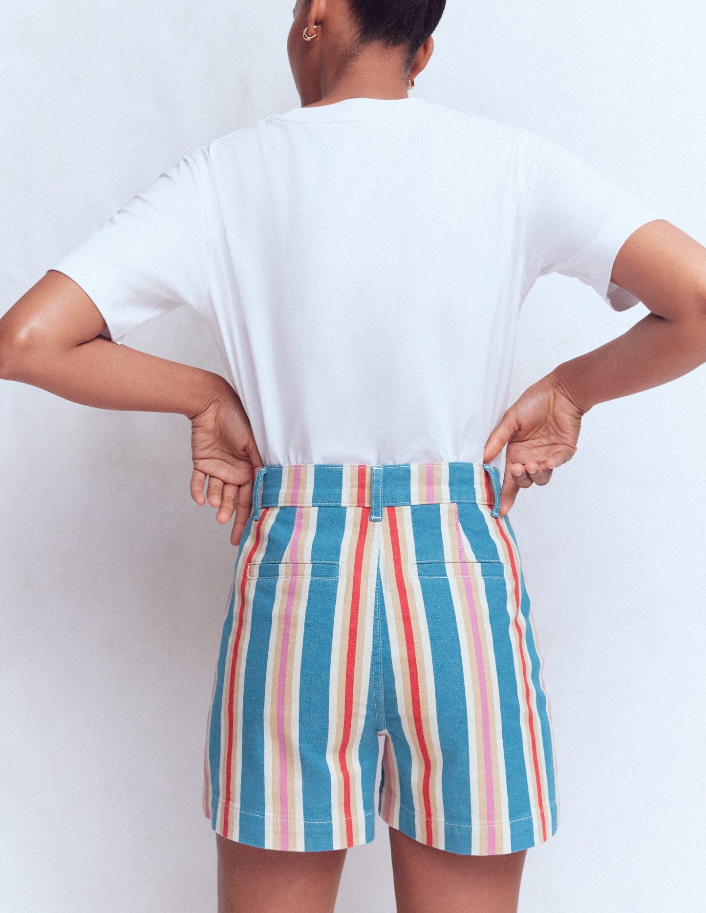 Primrose Denim Shorts-Blue, Pink, Red Multistripe