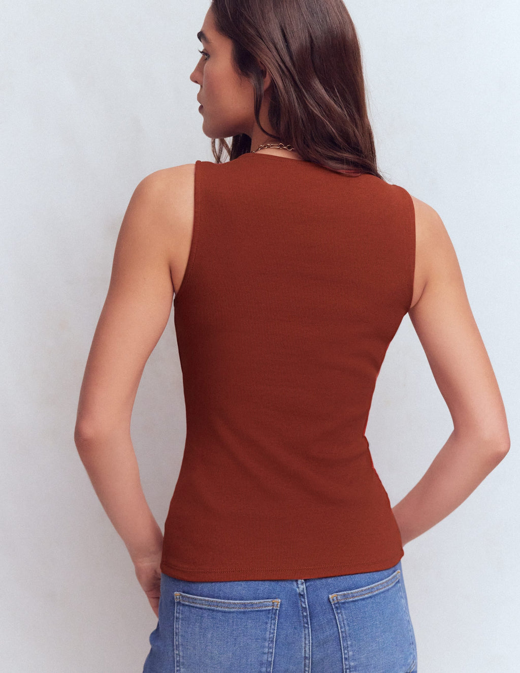 Evie Button Through Rib Vest-Burnt Orange