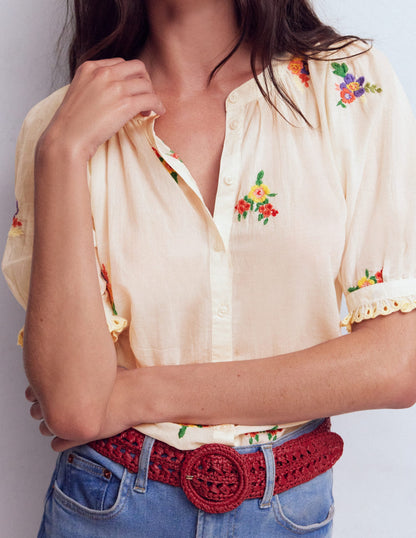 Camille Embroidered Cotton Top-Ivory Floral Embroidery