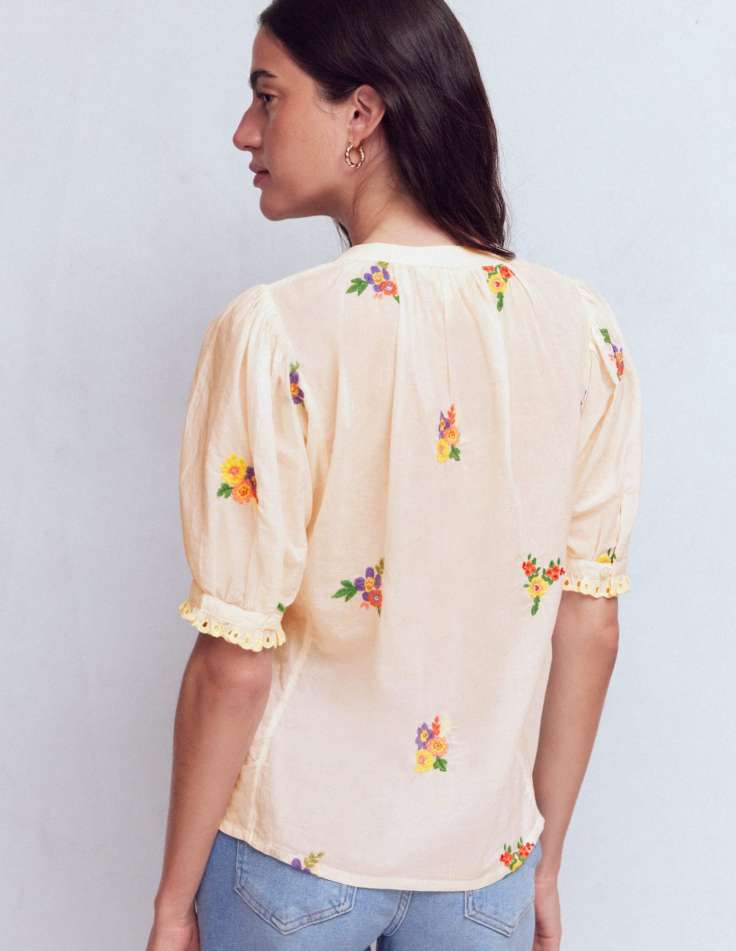 Camille Embroidered Cotton Top-Ivory Floral Embroidery